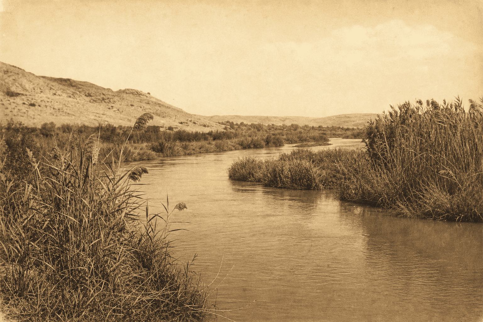 Vintage photograph of the Jaghjagh River banks with reeds