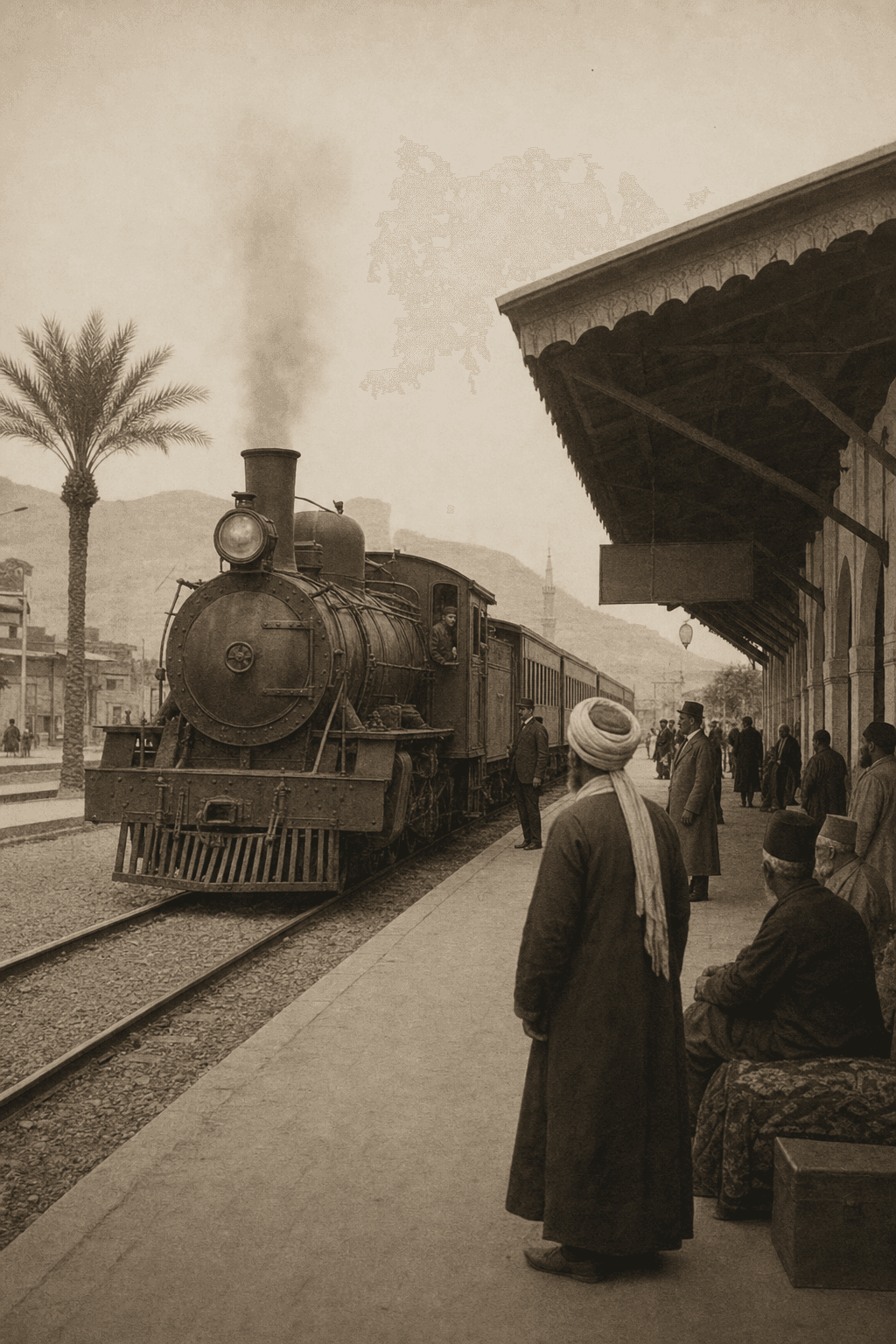 Vintage photograph of the Taurus Express pulling into Qamishli Railway Station